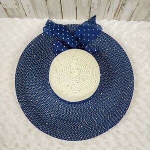 Navy Blue Wide Brim Floppy Sun Hat One Size